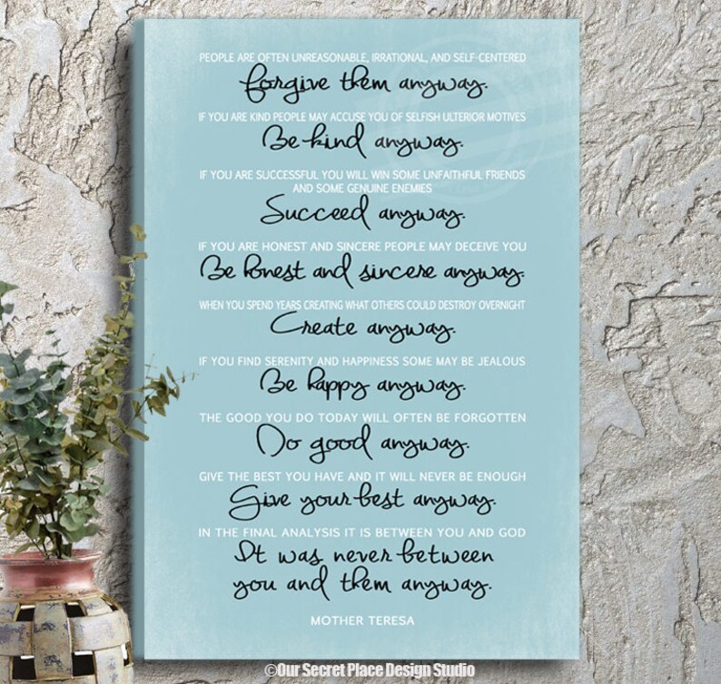 Mother Teresa Canvas Do It Anyway Mother Teresa Quote on Etsy