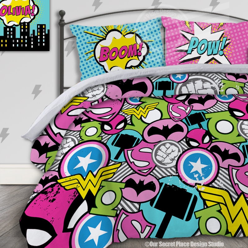 Girl Superhero Bedding for Girls Bedding Twin Girls Superhero | Etsy