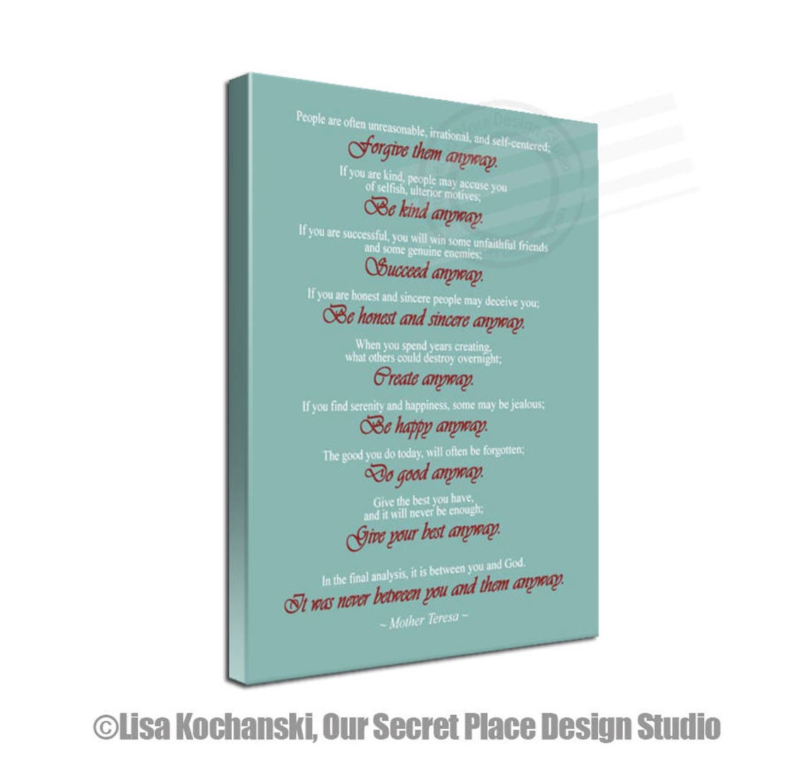 Mother Teresa Do It Anyway Canvas Mother Teresa Quotes on Etsy