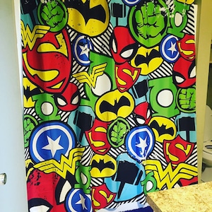 Kids Superhero Shower Curtain Boys Bathroom Decor Comic Book Shower Curtain Kids Shower Curtain Boys Shower Curtain Superhero Theme Room