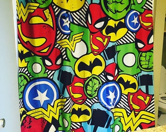 Kids Superhero Shower Curtain Boys Bathroom Decor Comic Book Shower Curtain Kids Shower Curtain Boys Shower Curtain Superhero Theme Room