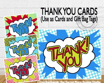 DIGITAL Superhero Thank You Cards Superhero Thank You Tags Superhero Wedding Decorations Superhero Birthday Party Superhero Baby Shower