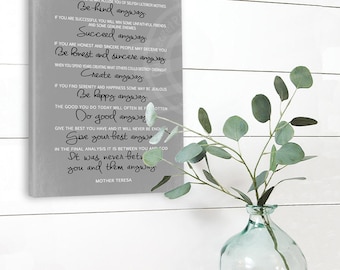 Mother Teresa Canvas Do It Anyway Mother Teresa Quotes on Canvas Mother Teresa Signs Mother Teresa Wall Art Inspirational Wall Decor