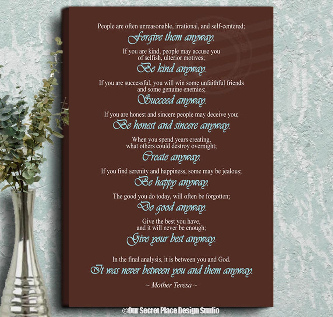 Mother Teresa Do It Anyway Canvas Mother Teresa Quotes on Etsy