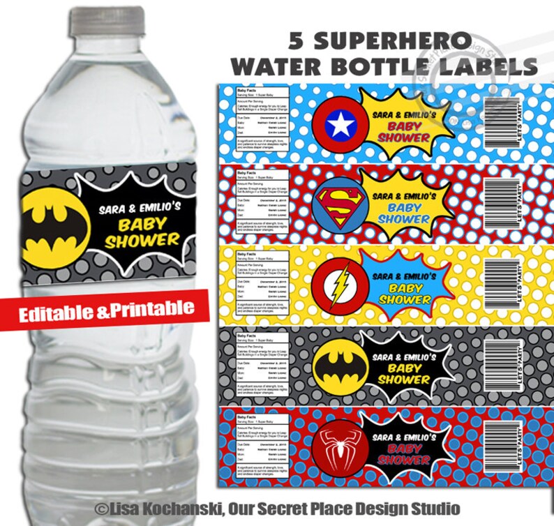 INSTANT DOWNLOAD Superhero Water Bottle Labels Super Hero Etsy