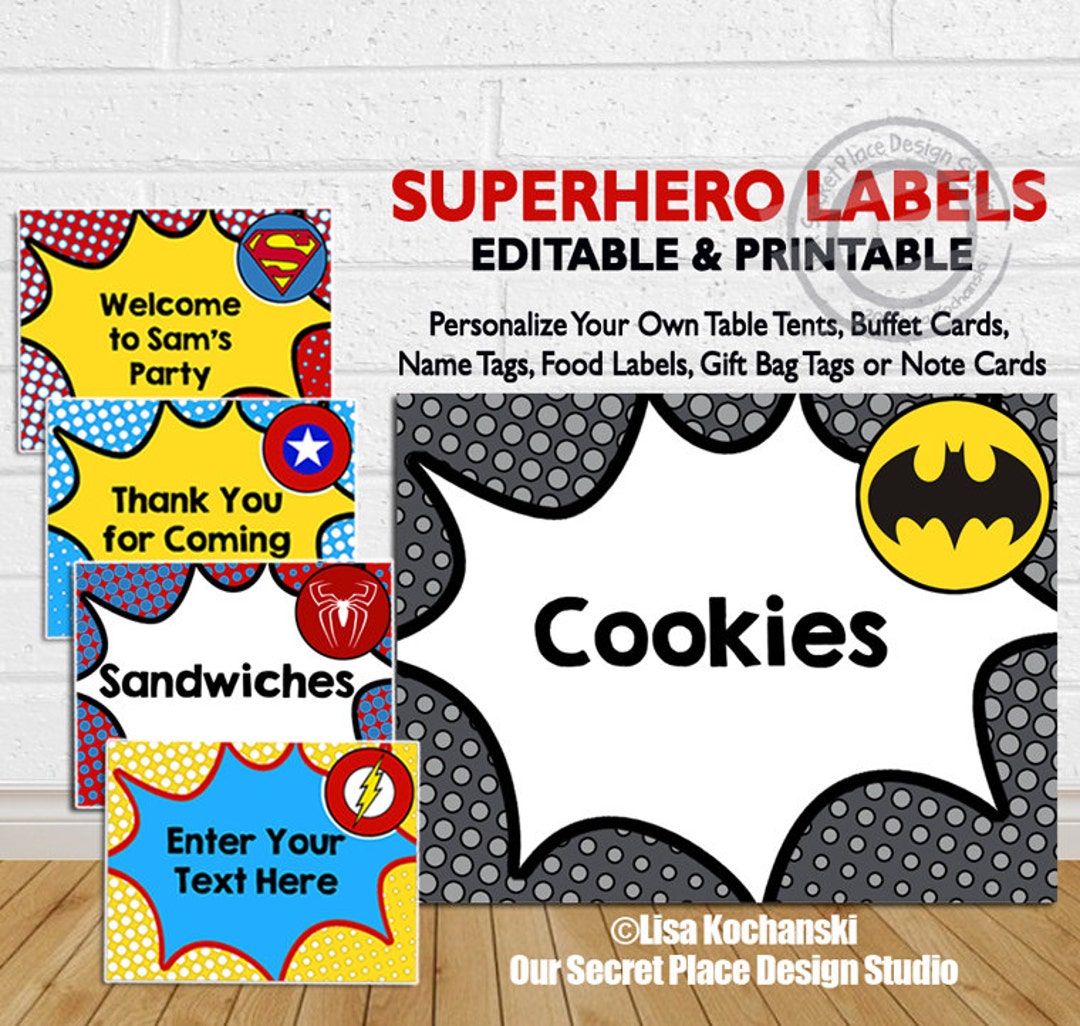 INSTANT DOWNLOAD Superhero Food Labels Superhero Gift Bag Labels ...