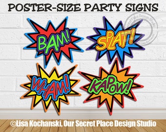 POSTER SIZE Printable Superhero Birthday Party Superhero Baby Shower Superhero Party Signs Superhero Photo Booth Props Superhero Decorations