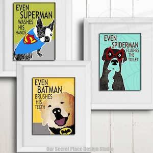 DIGITAL Superhero Bathroom Wall Art Superhero Bathroom Signs Superhero Bathroom Decor Kids Bathroom Wall Art Dog Bathroom Art Bathroom Rules image 1