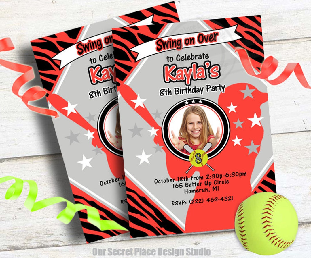 PRINTABLE Softball Birthday Party Invitations for Girls Softball ...