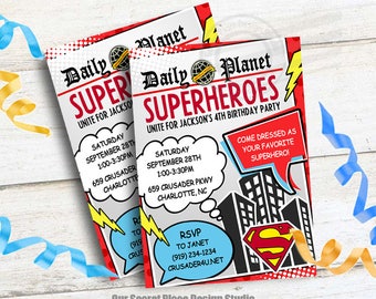 DIGITAL Superheld Geburtstag Einladung Daily Planet Einladung Superheld Geburtstag Party Einladung Superheld EinladungEn Jungs Geburtstag Einladung