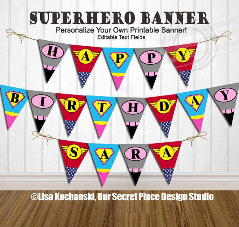 INSTANT DOWNLOAD Editable Superhero Banner Printable Superhero Etsy