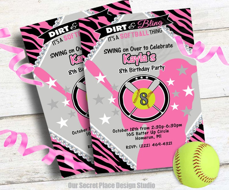 PRINTABLE Softball Birthday Party Invitations for Girls | Etsy
