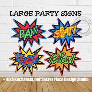 INSTANT DOWNLOAD Bam Splat Kapow Wham Comic Book Baby Shower Super hero Decorations Comic Book Party Superhero Birthday Party Superheroes