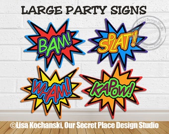 INSTANT DOWNLOAD Bam Splat Kapow Wham Comic Book Baby Shower Super hero Decorations Comic Book Party Superhero Birthday Party Superheroes