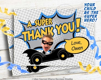 PRINTABLE Birthday Thank You Card Photo Thank You Card Kids Super hero Thank You Card Superhero Thank You Note Thank You Photo Card Boy