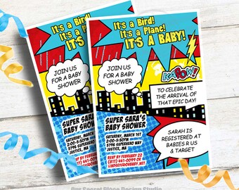 Digital Superhero Baby Shower Invitation Comic Book Baby Shower Announcement Super hero Baby Shower Superhero Baby Shower Invite
