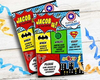 DIGITAL Kids Birthday Party Invitation Personalized Boys Superhero Birthday Invitation Superhero Party Invite Comic Book Birthday Party