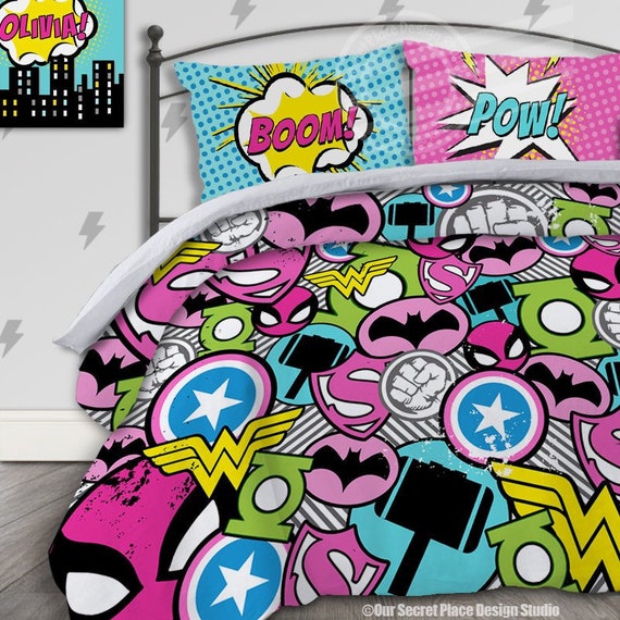 Girl Comic Book Bedding For Girls Bedding Twin Girls Superhero Etsy