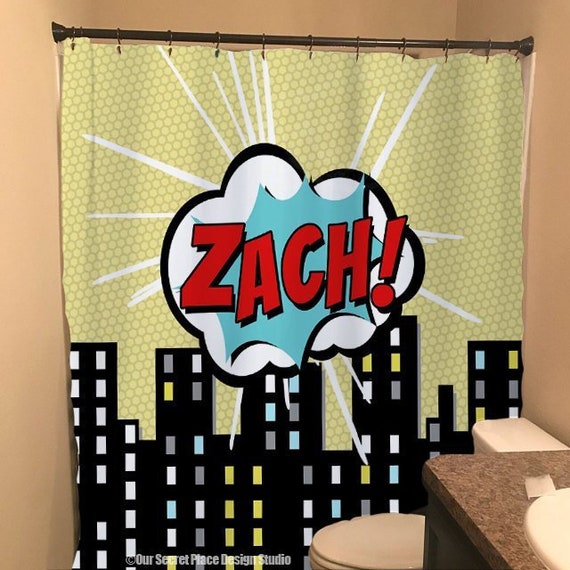 Superhero Shower Curtain Personalized Kids Shower Curtain Boys Etsy