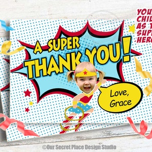 Carte photo de remerciement super-héros pour enfants Carte de remerciement super-héros Carte de remerciement super-héros Carte de remerciement fille Carte d'anniversaire de remerciement fille
