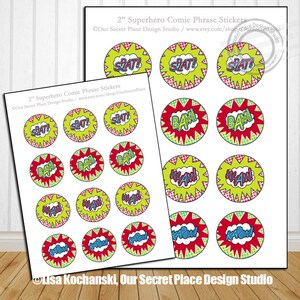 Superhero Geschenktüte Anhänger Superheld Party Kreise Superheld Teller Etiketten Superheld Teller Label Superheld Teller Aufkleber Comic Party