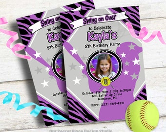 PRINTABLE Softball Birthday Party Invitations for Girls Softball Birthday Invitations Girls Softball Party Invitation Softball Invitation