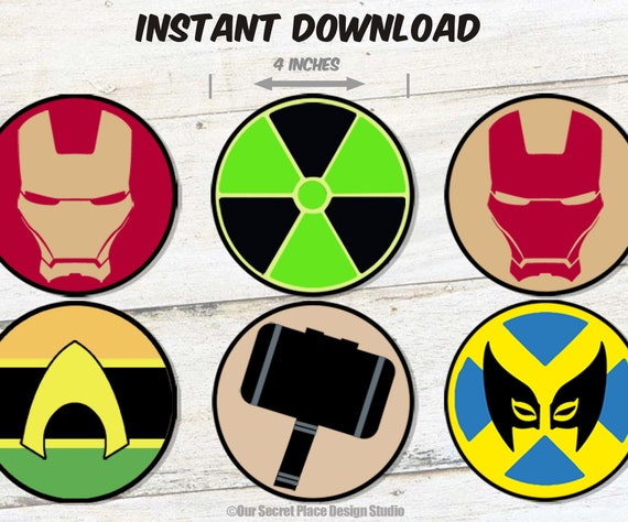 printable superhero logo stickers superhero symbols superhero etsy