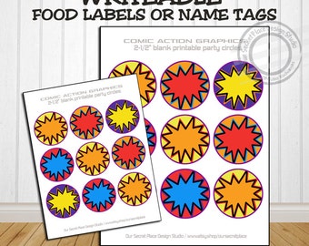 Printable Party Labels Superhero Party Printable Party Decor Etsy