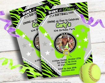 Girls Digital Softball Birthday Party Invitations Sports Birthday Party Decor Girls Softball Party Invite