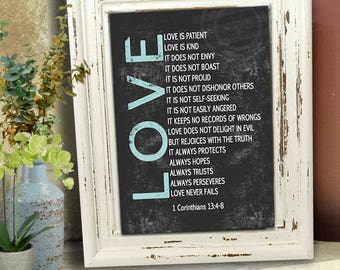 Love Is Patient Love is Kind 1 Korinther 13 christliche Wandkunst Schriftzeichen Bibelvers Druck Liebe Hochzeitsschild katholische Wandkunst