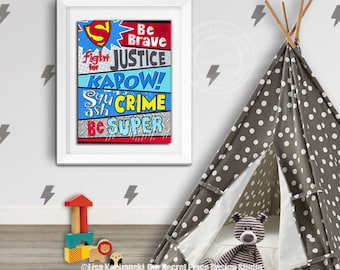 Digital Kids Superhero Wall Art Superhero Room Decoración para niños Superhero Sign Boys Room Wall Decorat Superhero Wall Art Comic Book Nursery