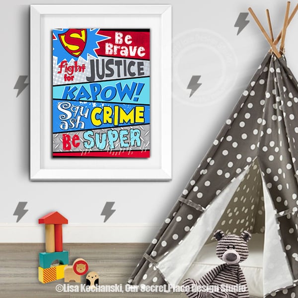 Digital Kids Superhero Wall Art Superhero Room Decor for Boys Superhero Sign Boys Room Wall Decor Superhero Wall Art Comic Book Nursery