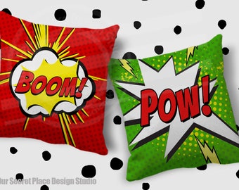 Kids Superhero Pillow Boys Throw Pillow Cover Superhero Nursery Decor Boys Super hero Room Kids Cushion Pillows for Boys Bedroom
