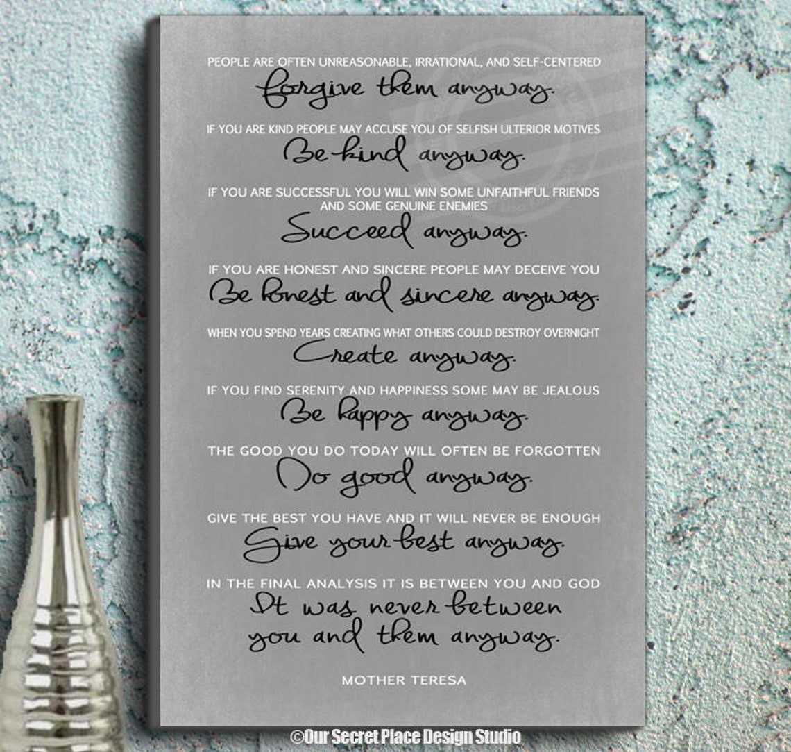 Mother Teresa Canvas Do It Anyway Mother Teresa Quotes on Etsy