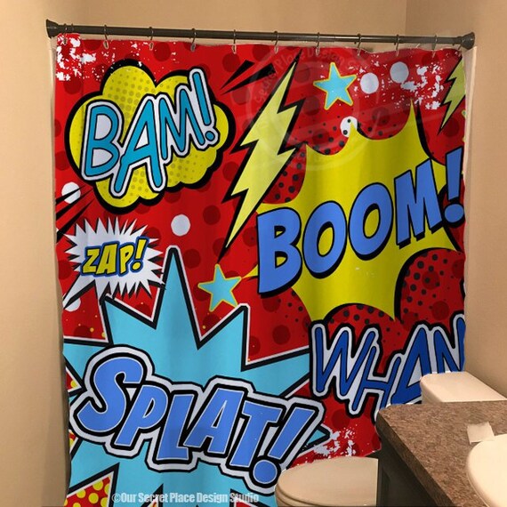 Kids Shower Curtain Boy Girl Superhero Shower Curtain Etsy