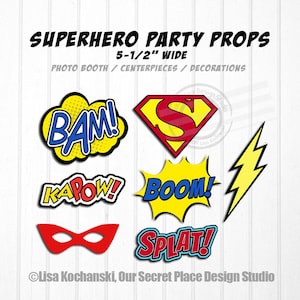 INSTANT DOWNLOAD Superhero Party Decorations Superhero Photo Booth Props Superhero Centerpieces Superhero Birthday Superhero Baby Shower