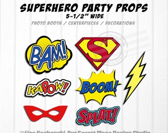 INSTANT DOWNLOAD Superhero Party Decorations Superhero Photo Booth Props Superhero Centerpieces Superhero Birthday Superhero Baby Shower