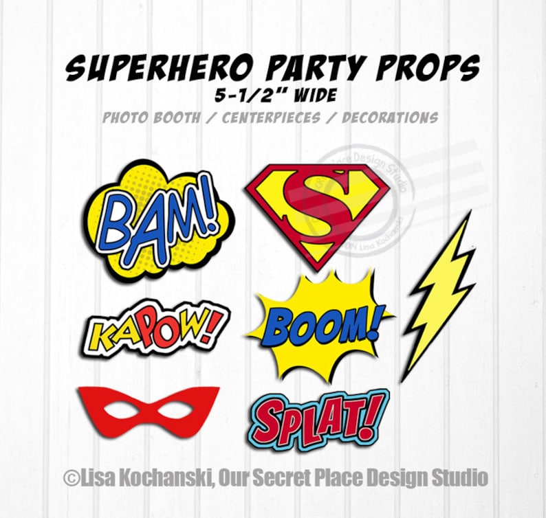 INSTANT DOWNLOAD Superhero Party Decorations Superhero Photo Booth Props Superhero Centerpieces Superhero Birthday Superhero