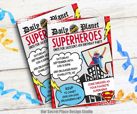 Superhero Newspaper Invitation Template Free from i.etsystatic.com