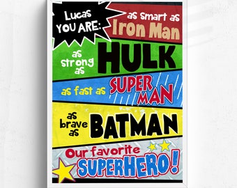 PRINT Personalized Kids Wall Art for Boys Superhero Decor Personalized Boys Room Sign Super hero Nursery Decor Prints for Kids Room