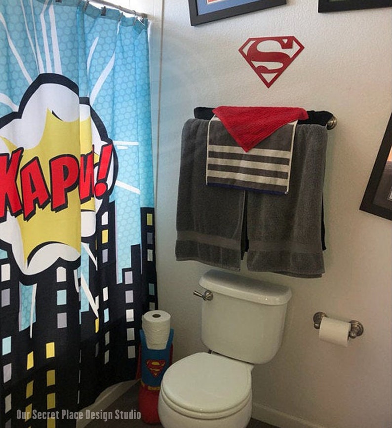 Superhero Shower Curtain Personalized Kids Shower Curtain Boys Etsy