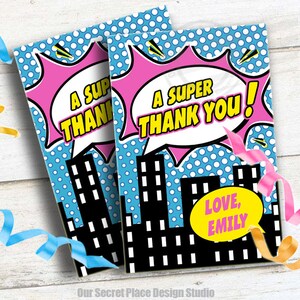Digitale Superheld Dankeskarte Kinder Geburtstagsparty Kleinkind Geburtstag Comic Buch Geburtstag personalisierte Dankeskarte