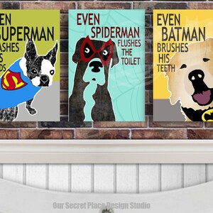 DIGITAL Superhero Bathroom Wall Art Superhero Bathroom Signs Superhero Bathroom Decor Kids Bathroom Wall Art Dog Bathroom Art Bathroom Rules image 2