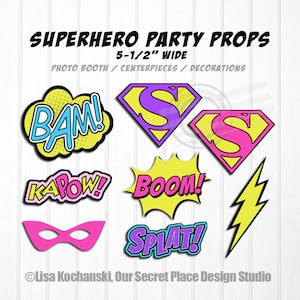 INSTANT DOWNLOAD Superhero Party Decorations Superhero Photo Booth Props Superhero Centerpieces Superhero Birthday Superhero Baby Shower