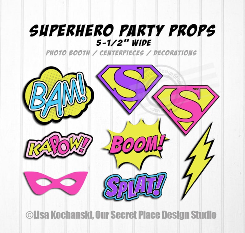 INSTANT DOWNLOAD Superhero Party Decorations Superhero Photo Booth Props Superhero Centerpieces Superhero Birthday Superhero