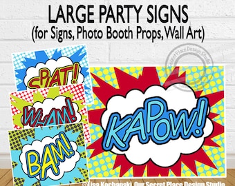 INSTANT DOWNLOAD Superhero Party Signs Super hero Party Superhero Decorations Superhero birthday party signs Superhero Baby Shower kapow