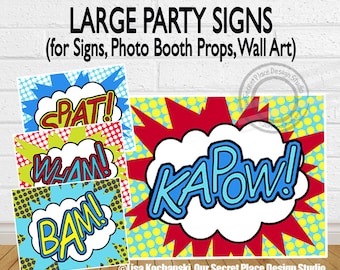 INSTANT DOWNLOAD Superheld Party Signs Super Hero Party Superheld Decoraties Superheld verjaardagsfeestje tekenen Superheld Baby Douche kapow