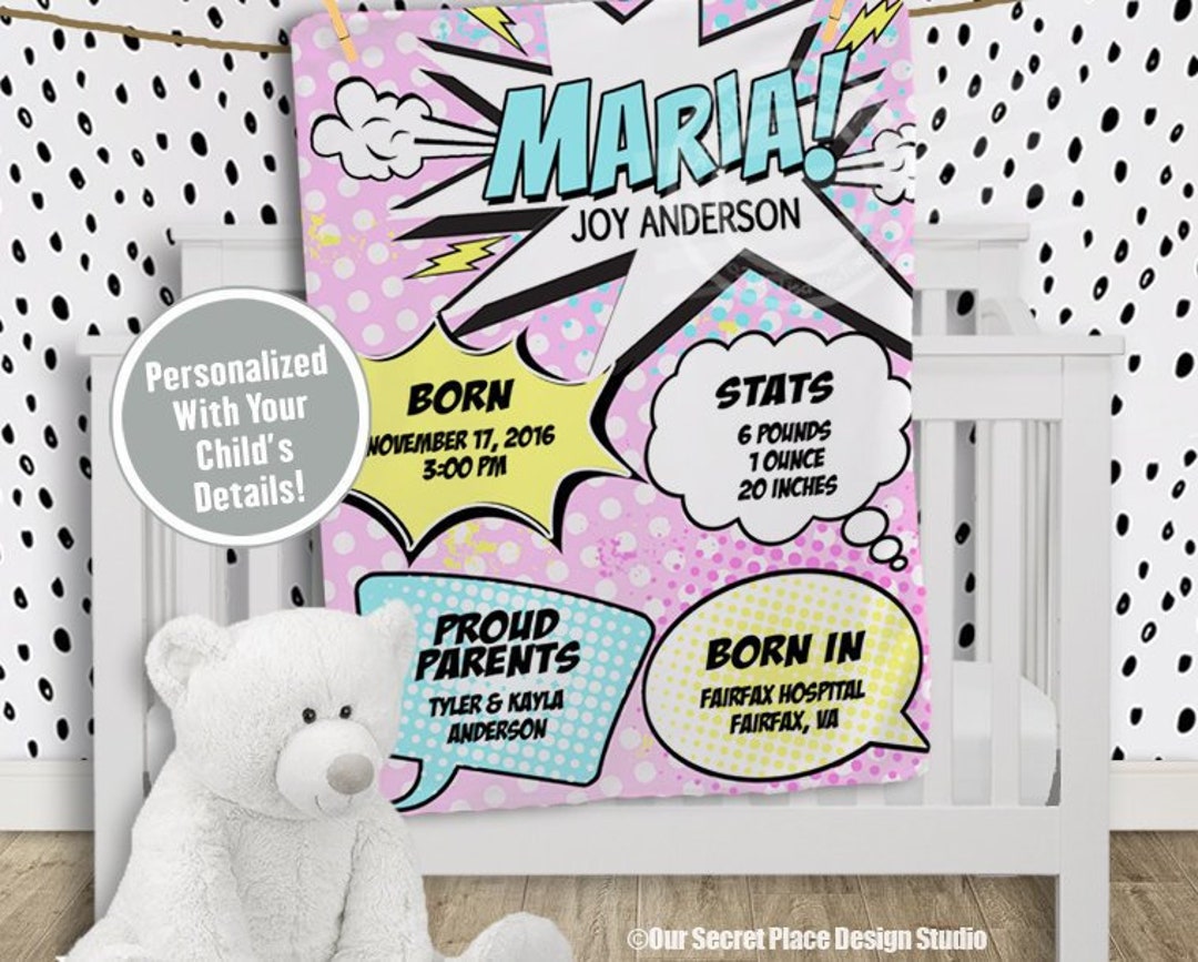 Newborn Baby Birth Stats Blanket Personalized Baby Blanket Girls Crib