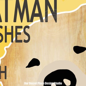 May include: A yellow and brown background with the text "That Man Brushes His Teeth" in black. The background has a textured look and a cartoon dog's face is partially visible.