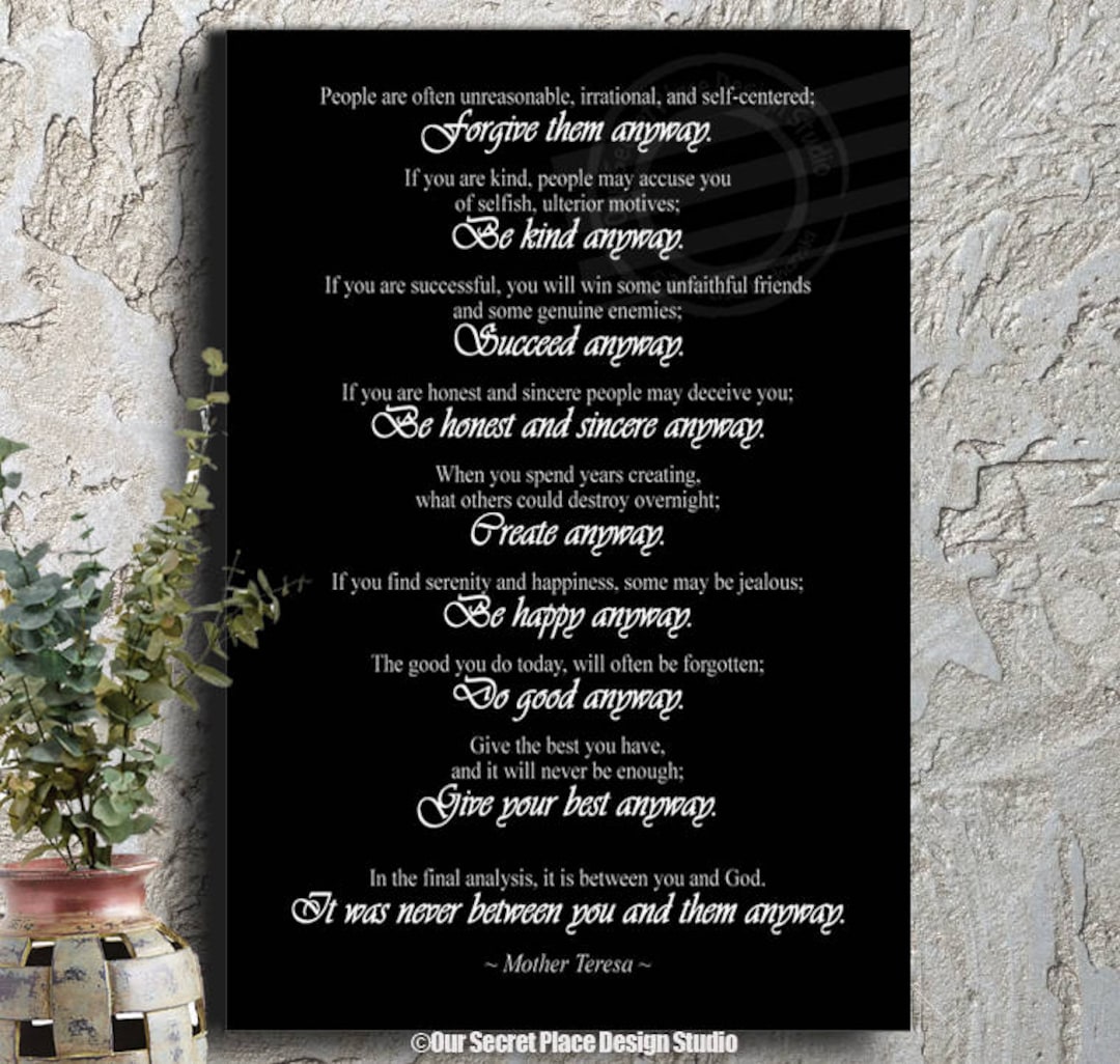 Mother Teresa Do It Anyway Sign Mother Teresa Canvas Mother Etsy